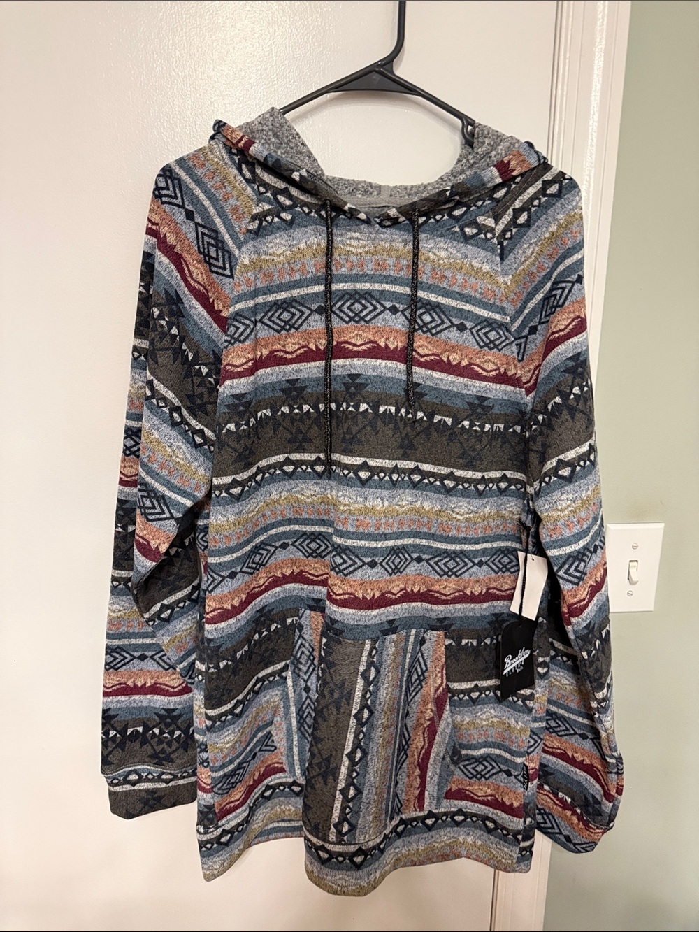 Brooklyn Cloth Multicolor Striped Hooded Pullover in Gray, Blue & Burgundy